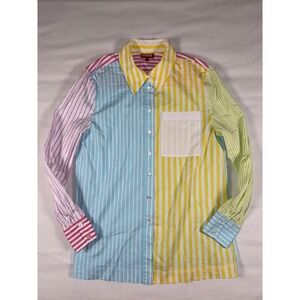 STAUD Martha Patchwork Stripe Button Down Shirt Long Sleeve Poplin Size S